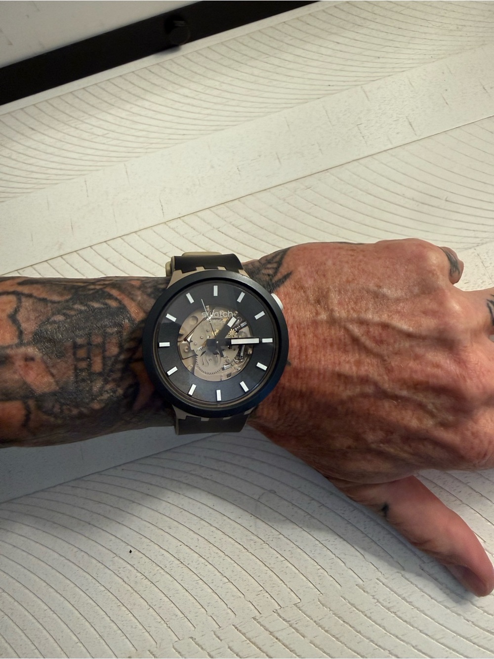 Swatch big bold Black and Tan Skeleton Dial Men's Watch